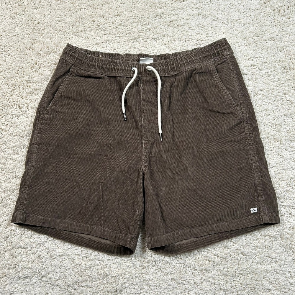 Quiksilver Corduroy Shorts Large 7" Inseam Brown Drawstring Cotton Surf Y2K